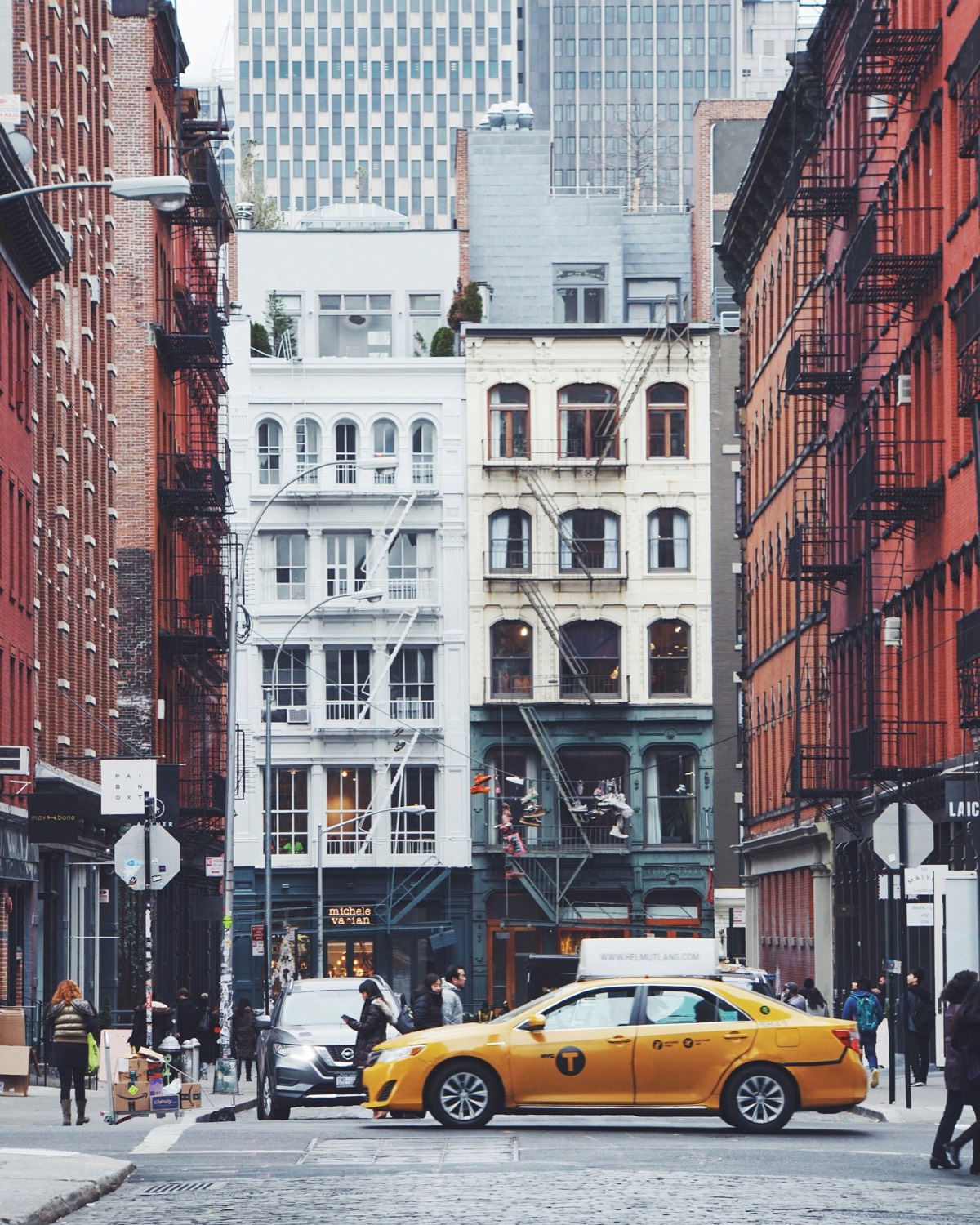 Downtown Manhattan street of brick and cast-iron lofts